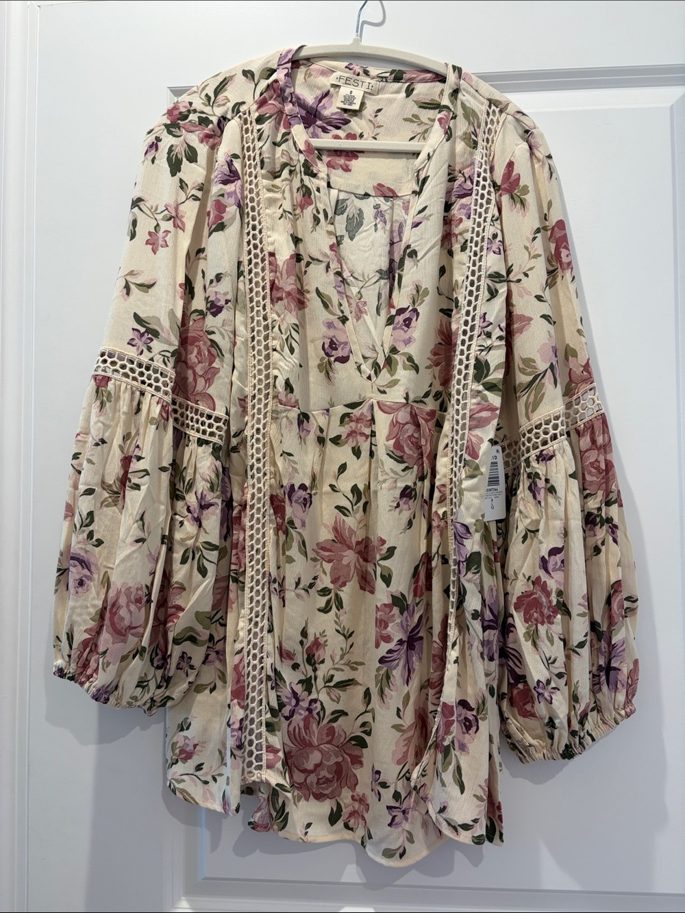 torrid Cream Floral Lace-Trim Tunic